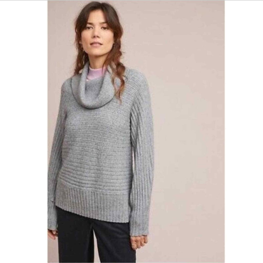Anthropologie Moth Fireside Gray Ribbed Turtleneck Sweater